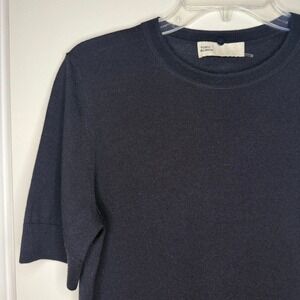 Tory Burch Wool Short Sleeve Sweater Top Knitwear Classic Navy Blue